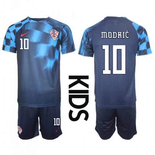 Otroški Nogometni dresi Hrvaška Luka Modric #10 Gostujoči SP 2022 Kratek Rokav (+ Kratke hlače)